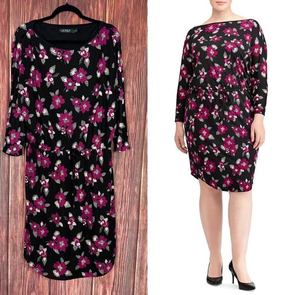 Lauren by Ralph Lauren Dresses & Skirts - Lauren Ralph Lauren Black & Fuschia Long Sleeve Dress Floral Print Size Large L